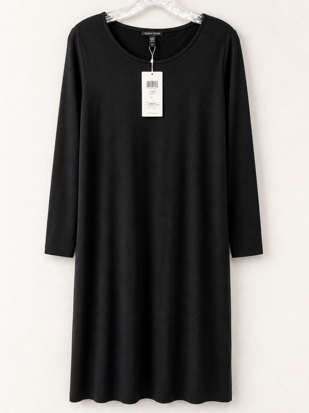 NEW Eileen Fisher Black Long-Sleeve Jersey Shift Dress